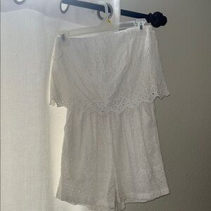 White Eyelet Off-Shoulder Romper
